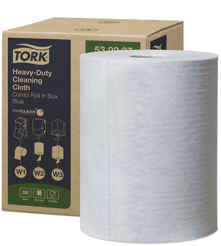 Poetsdoeken Tork: 320 x 106400 mm Heavy Duty Cleaning Cloth Combi Roll Blue /280 (530237)