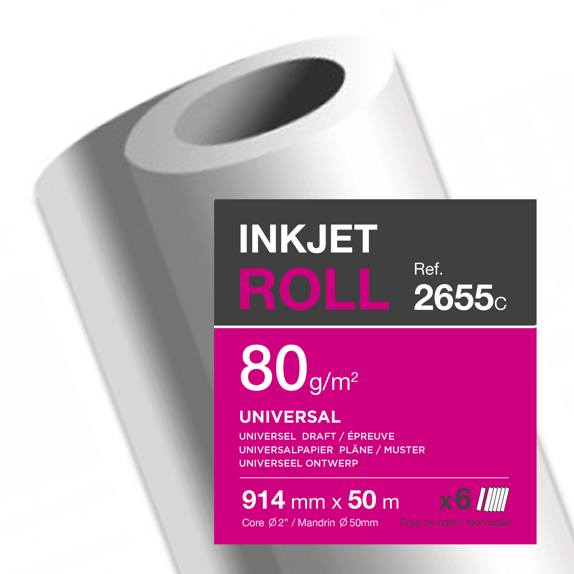 Clairefontaine inkjet rollen wit 2655 80g/m² 914 mm x 50 M 50 mm