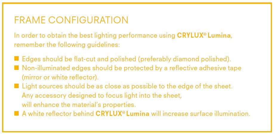 PMMA Cast transparent Crylux LED Lumina (edge light)