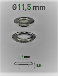 Plastgrommet Eyelet+Washer 11.5 mm (#3) self-piercing Brass nickel plated (500 pcs)